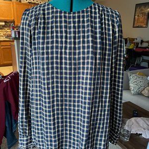 Shimmer Plaid Blouse with Ruffle Cuff